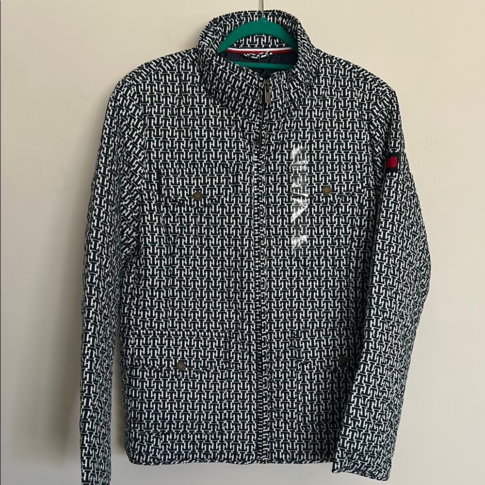 Tommy Hilfiger White and Blue Ski Jacket with High Collar